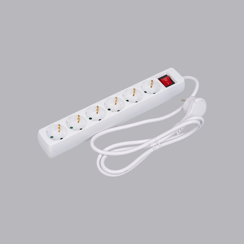 LOB-06KL รางปลั๊กไฟสี่เหลี่ยม 6 ทิศทางแบบเยอรมัน พร้อมแหวนดึงและสวิตช์ Multi-Socket