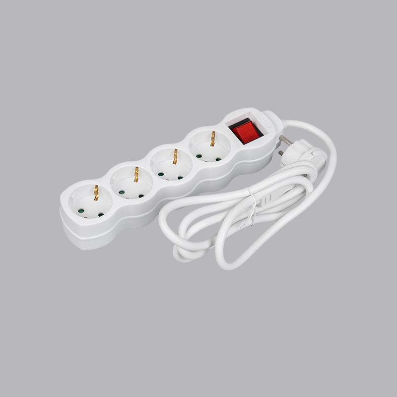 LOG-04KL รางปลั๊กไฟทรงมะระ 4 ทิศทางแบบเยอรมัน พร้อมห่วงดึงและสวิตซ์ Multi-Socket