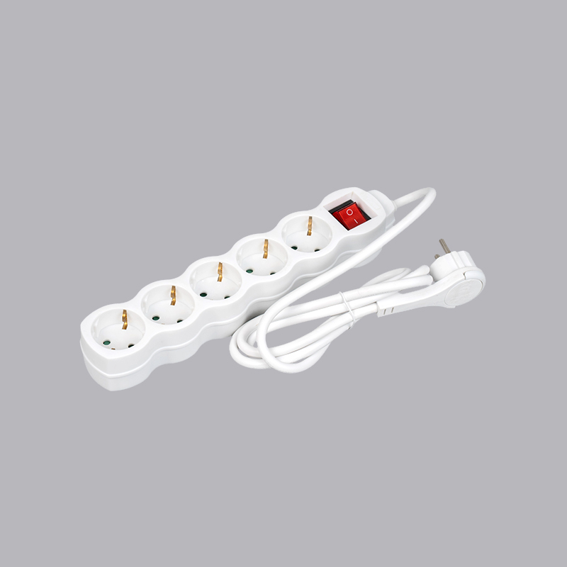 LOG-05KL รางปลั๊กไฟทรงมะระ 5 ทิศทางแบบเยอรมัน พร้อมห่วงดึงและสวิตซ์ Multi-Socket