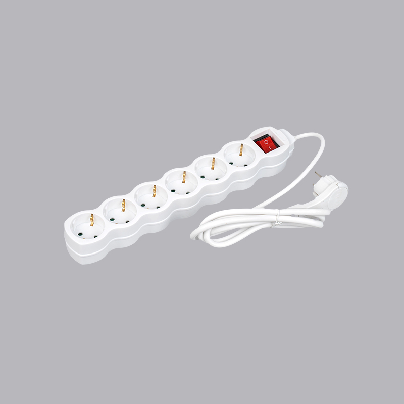 LOG-06KL รางปลั๊กไฟทรงมะระ 6 ทิศทางแบบเยอรมัน พร้อมห่วงดึงและสวิตซ์ Multi-Socket