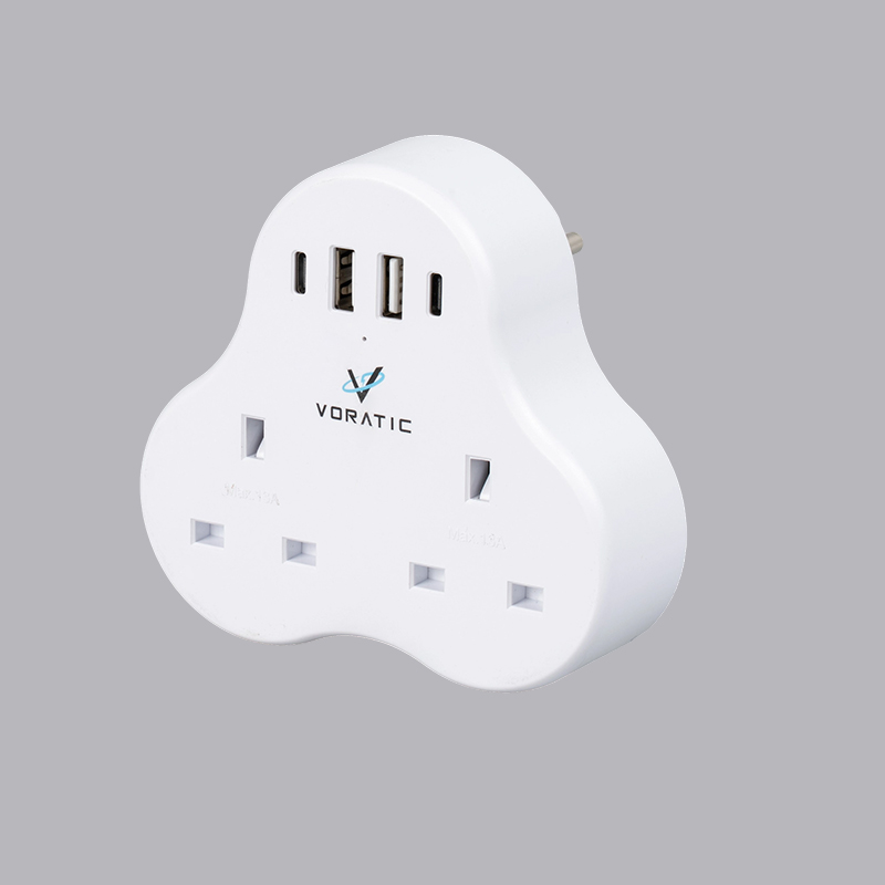 VT-923-DE UK ไปยังเยอรมนี, ช่องเสียบ 2 ช่อง, พอร์ต USB 2 พอร์ต, อะแดปเตอร์พอร์ต typeC 2 ช่อง
