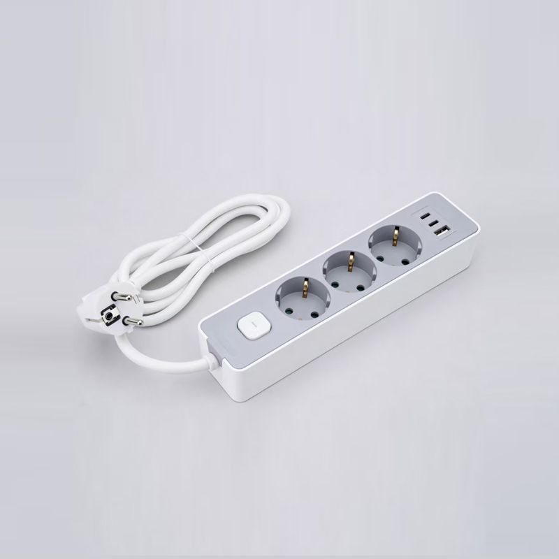 LOB-03K-AC ปลั๊กพ่วง 3 ช่องชนิดเยอรมันพร้อมสวิตช์, เครื่องชาร์จเร็ว PD, พอร์ต USB-A 1 พอร์ตและ Type-C 2 พอร์ต Multi-Socket